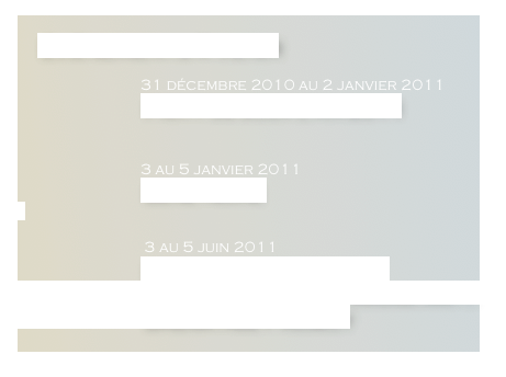 ÉVÉNEMENTS À VENIR
31 décembre 2010 au 2 janvier 2011
Party de Jour l’An 2011
3 au 5 janvier 2011
Lune Noire
3 au 5 juin 2011
Festival Sundari 2011
Une Célébration de l’Amour Universel avec ...
Dreamtree Project