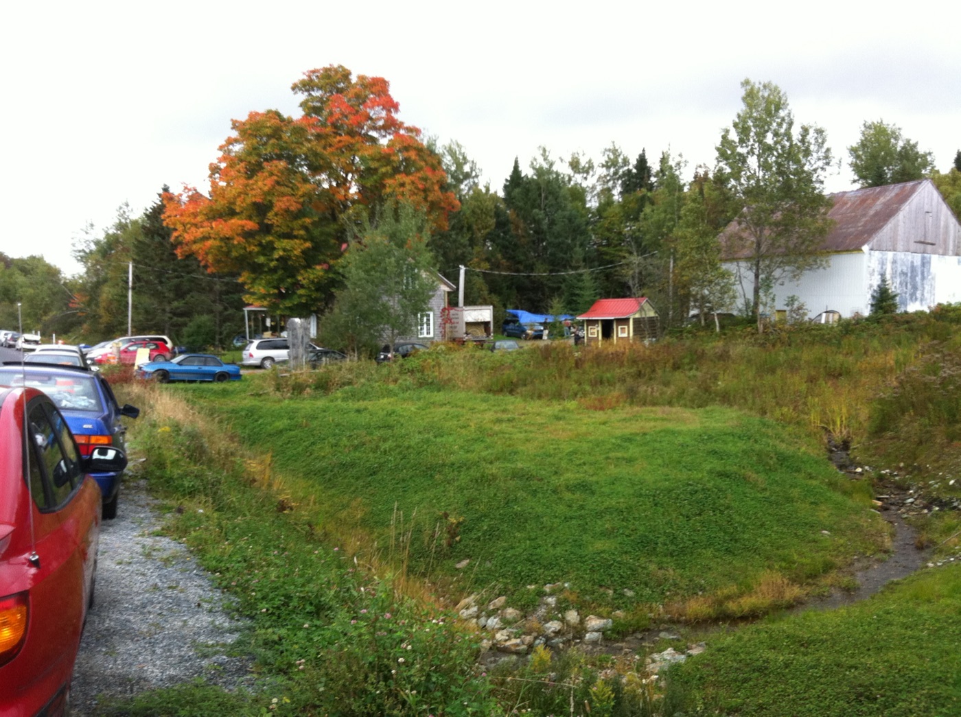 24 septembre 2011 : Earthdance, les autos stationnées le long de la route, l'érable déjà en couleurs.