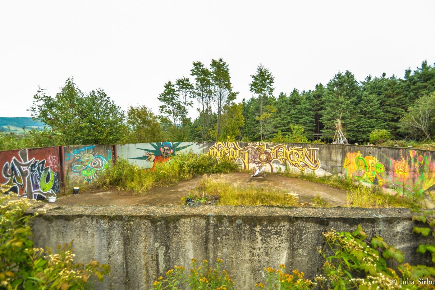 20 septembre 2014 : les fondations de béton, couvertes de graffitis. Photo Julia Sirbu.